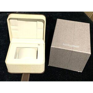 Baume & Mercier Box Watch Presentation Gray Cardboard Brown Leather Empty